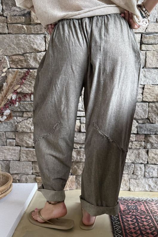 Rustic Nature Linen Blend Barrel Pant Washed Walnut